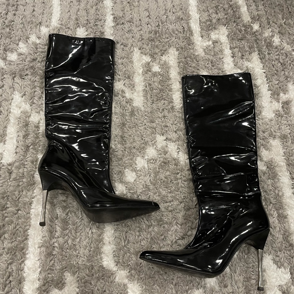 Gucci Patent Leather Stiletto Knee High Boots